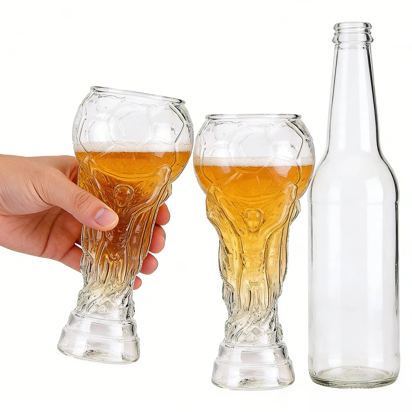 Bierglas in Pokalform 600 ml — Fußball-Design, spülmaschinenfest