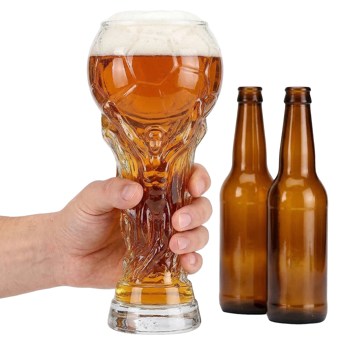 Bierglas in Pokalform 600 ml — Fußball-Design, spülmaschinenfest