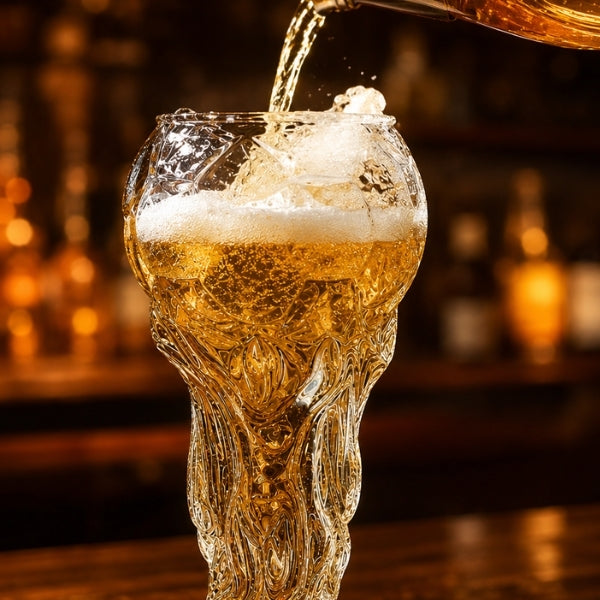 Bierglas in Pokalform 600 ml — Fußball-Design, spülmaschinenfest