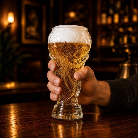 Bierglas in Pokalform 600 ml — Fußball-Design, spülmaschinenfest
